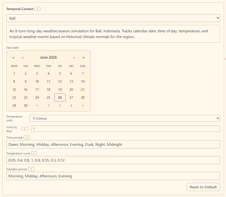 The Temporal Context setting, showing the provider dropdown and its controls