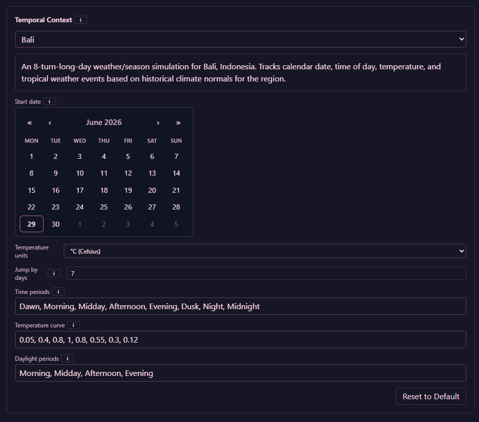 The Temporal Context setting, showing the provider dropdown and its controls